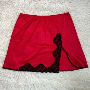 Women's Silky Red and Black Slip Lingerie with Lace